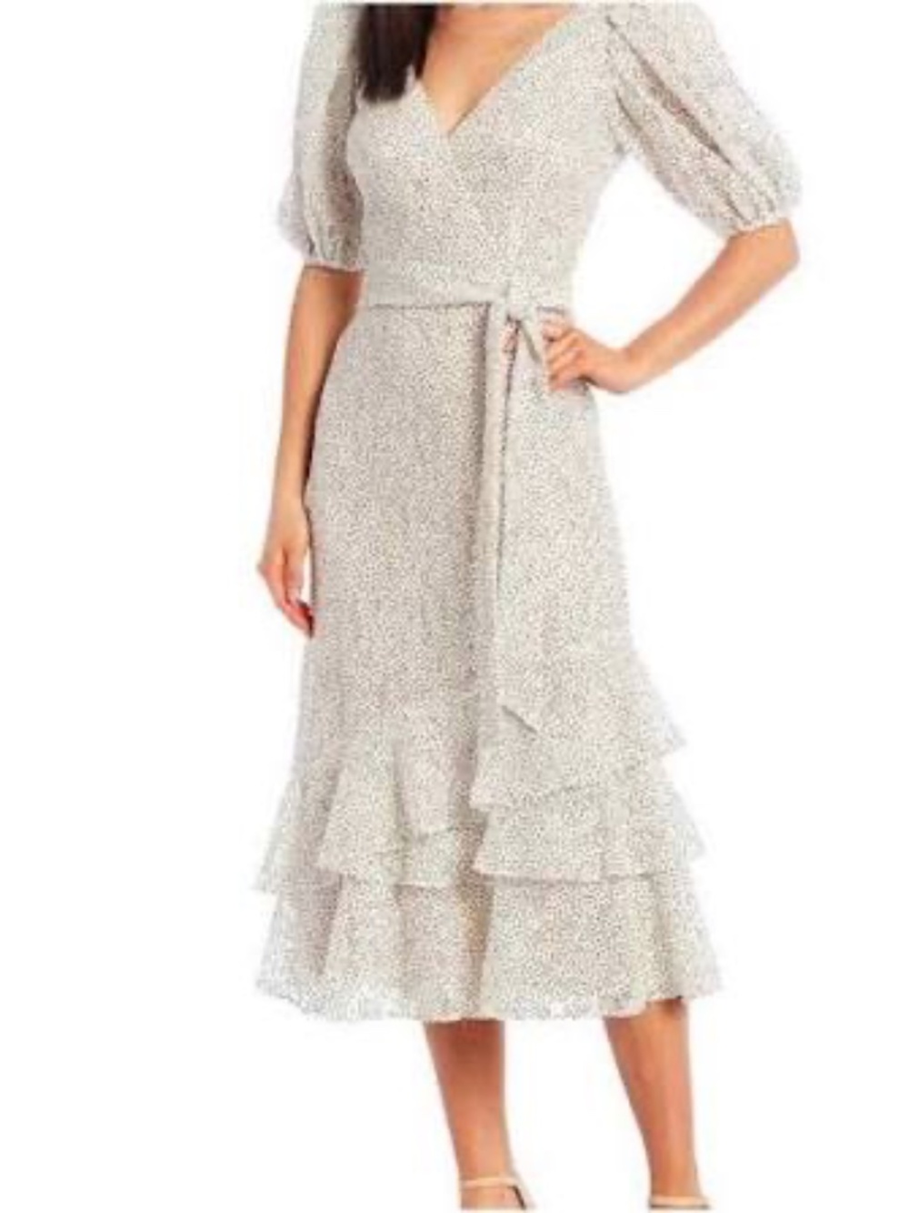 Alex Marie Black & White Puff Sleeve V-Neck Dress - Wedding, Formal, Semi-Formal